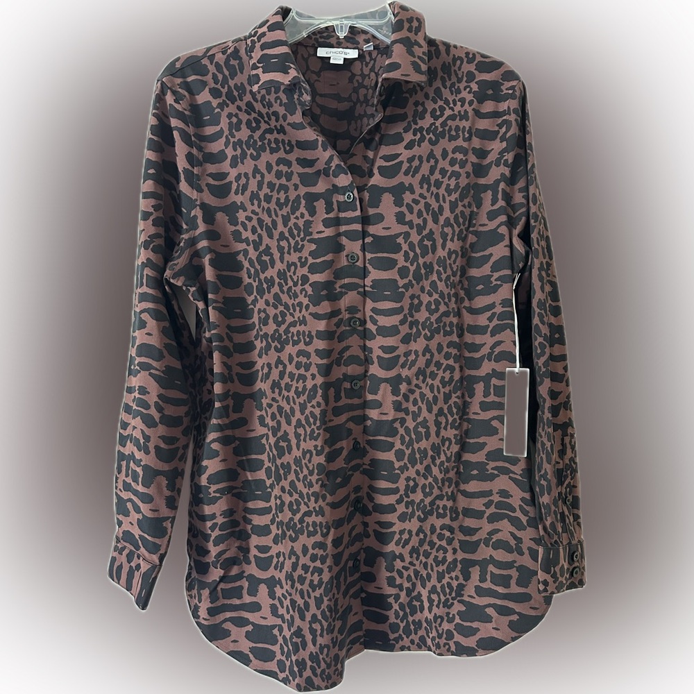 NWT Chico's Sable Brown Animal Print Tunic - size 1.5 (10).